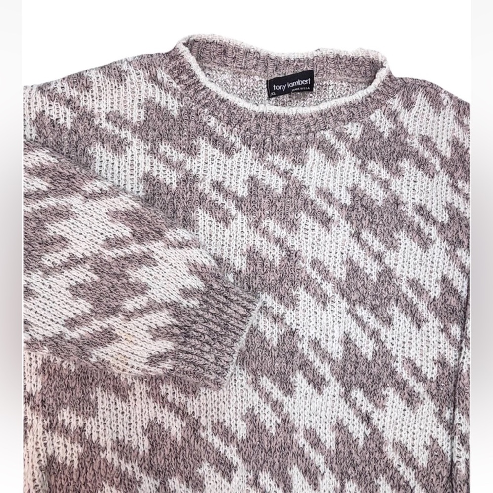 Vintage Tony Lambert Houndstooth Sweater Men’s Xl‎ Gray White Grandpa Knit